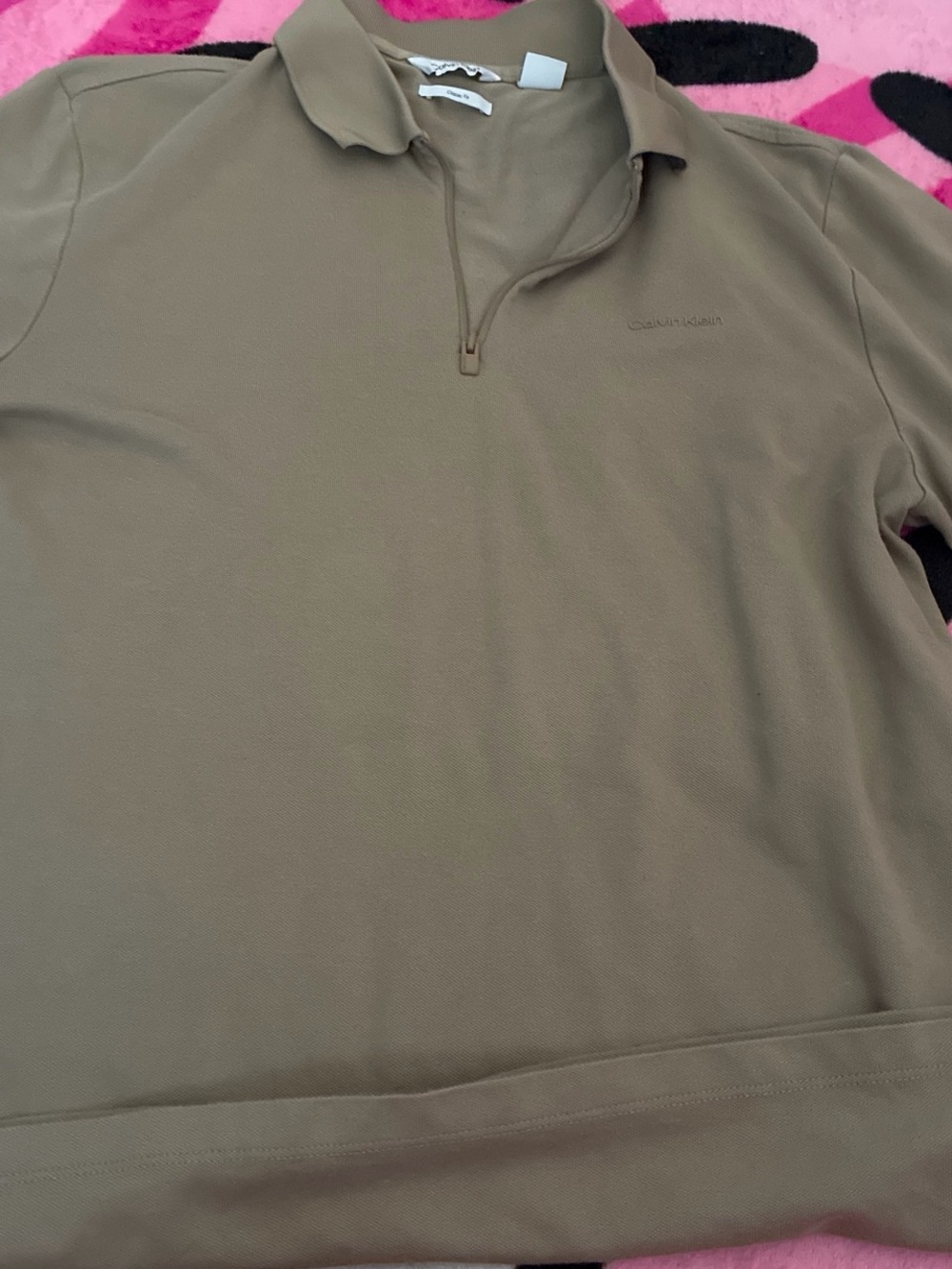 Calvin Klein Olive-Tan Half Zip Polo